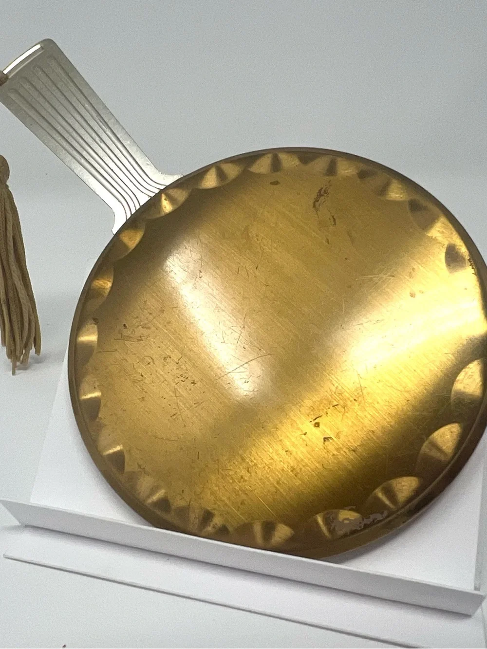 Vintage Mid-Century Pocket Purse Mirror with Retractable Handle